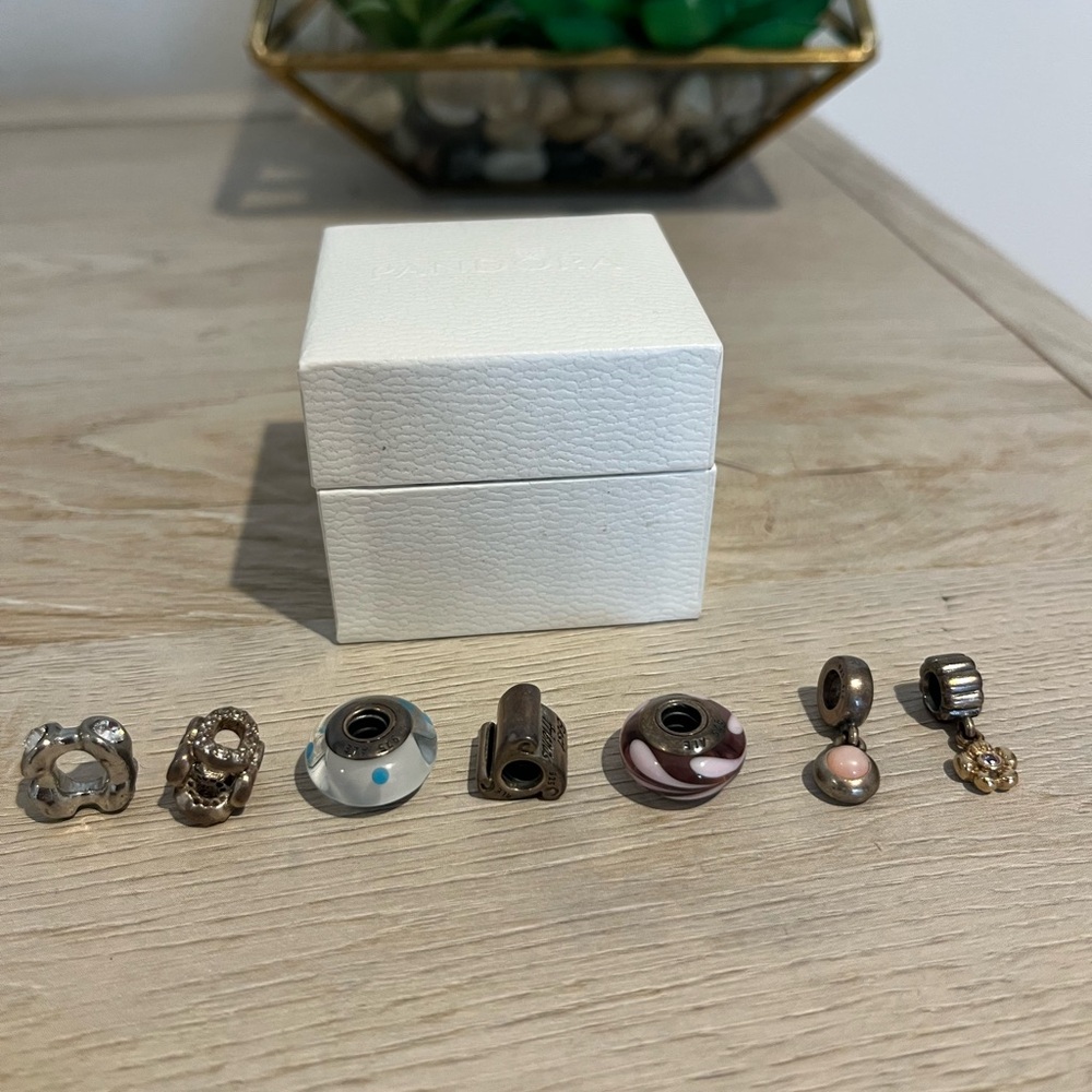 Pandora Pink, White and Silver Mixed Charm Set